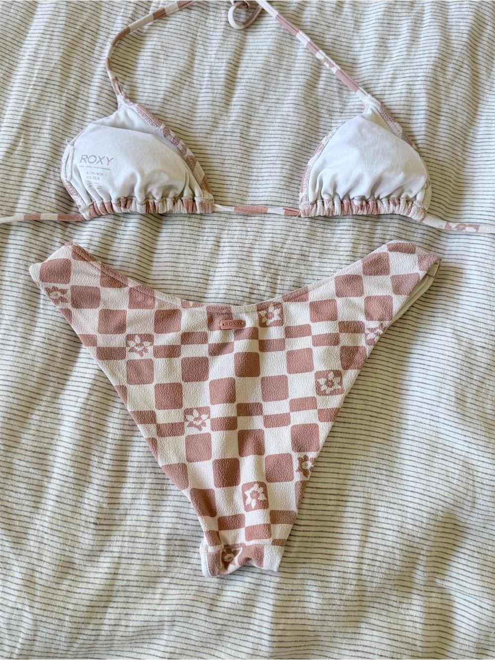 Roxy Pink and Cream Checkered Bikini - Picture 2 of 4